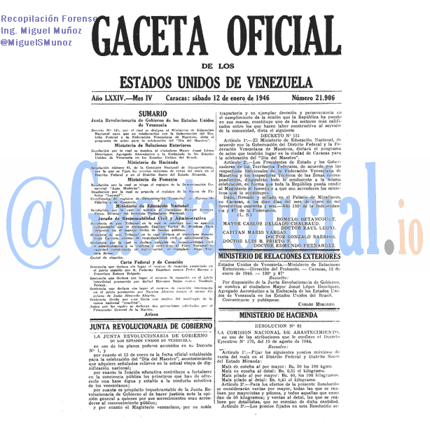 Gaceta Oficial 21906 del 12 Enero 1946