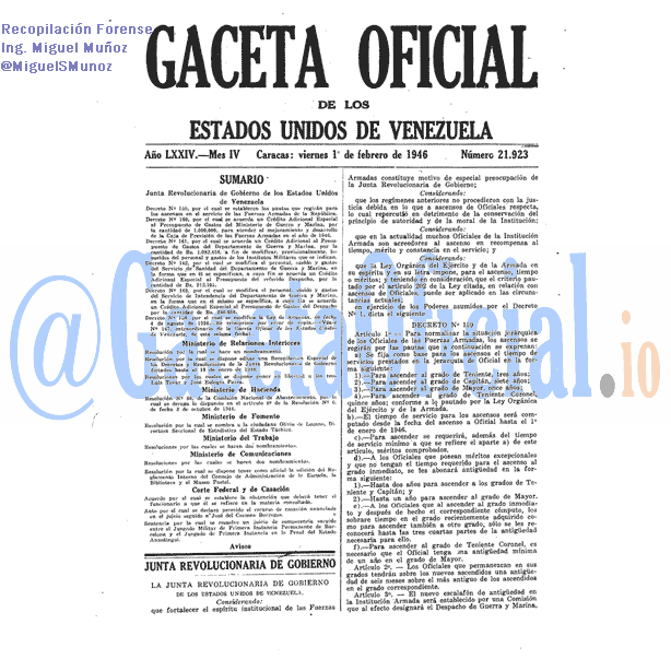 Gaceta Oficial 21923 del 1 Febrero 1946