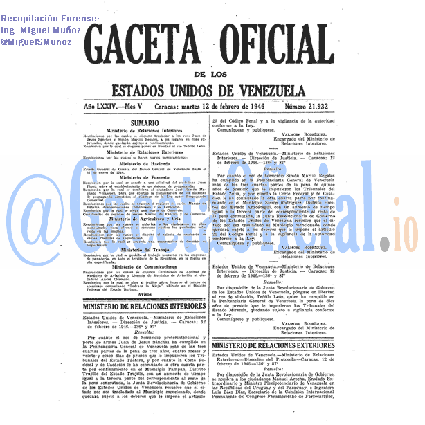 Gaceta Oficial 21932 del 12 Febrero 1946