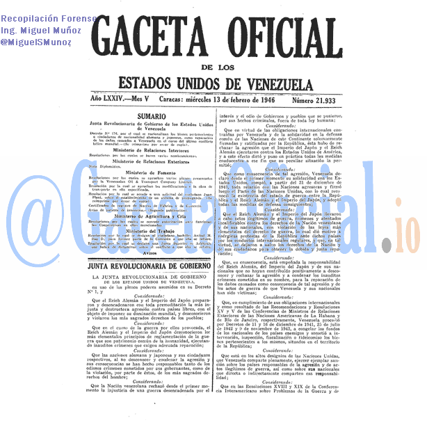 Gaceta Oficial 21933 del 13 Febrero 1946