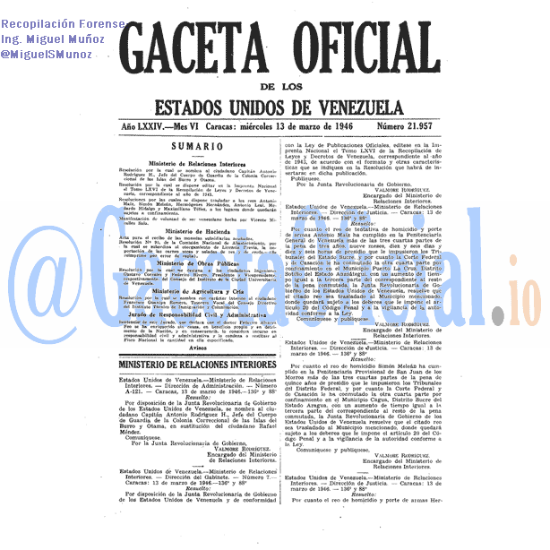 Gaceta Oficial 21957 del 13 Marzo 1946