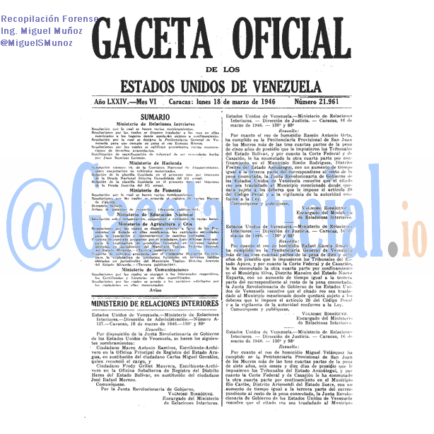Gaceta Oficial 21961 del 18 Marzo 1946