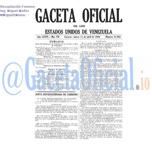 Gaceta Oficial 21982 del 11 Abril 1946
