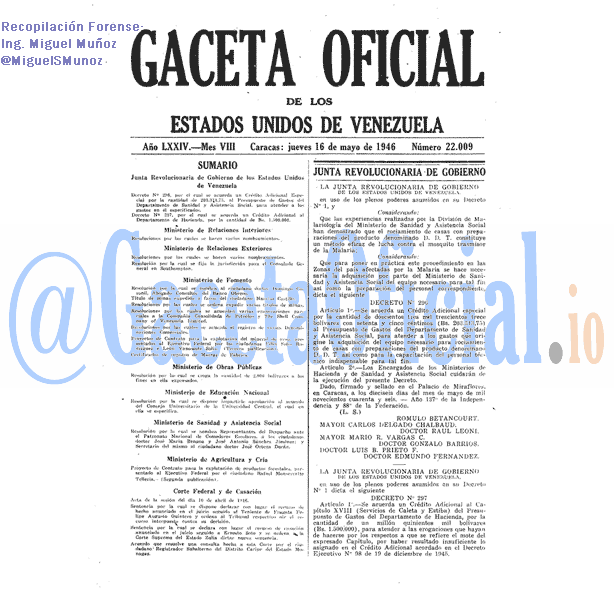 Gaceta Oficial 22009 del 16 Mayo 1946
