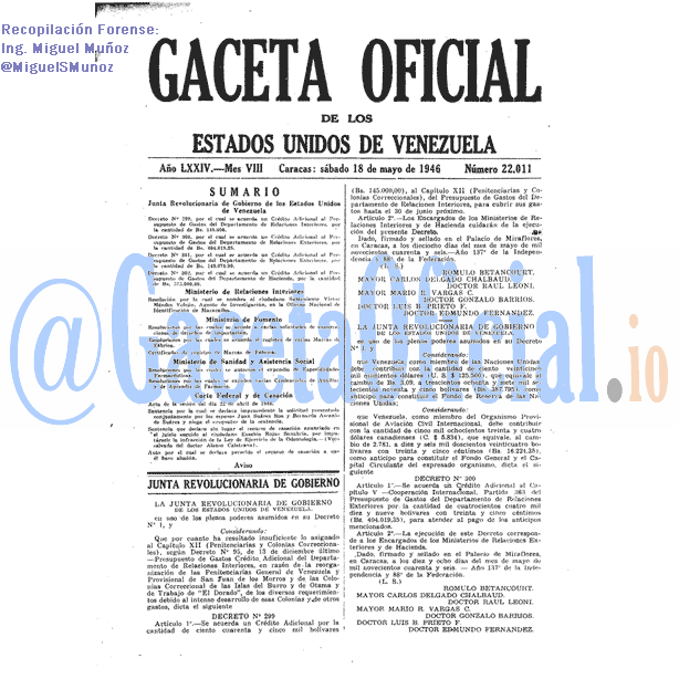 Gaceta Oficial 22011 del 18 Mayo 1946