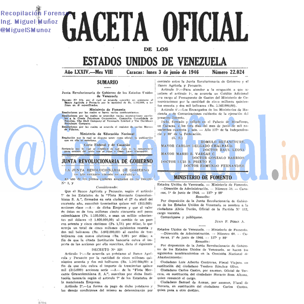 Gaceta Oficial 22024 del 3 Junio 1946
