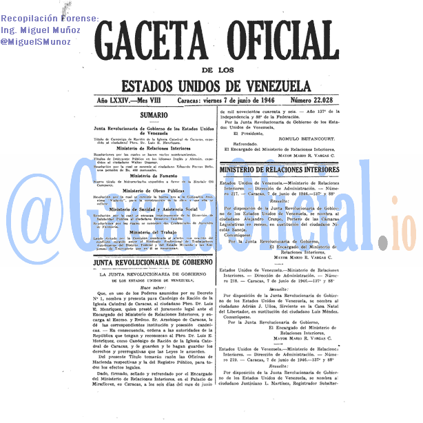 Gaceta Oficial 22028 del 7 Junio 1946