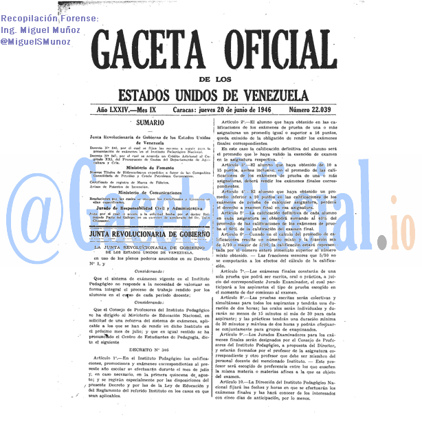 Gaceta Oficial 22039 del 20 Junio 1946