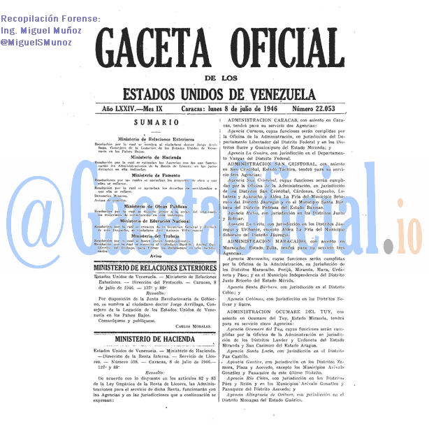 Gaceta Oficial 22053 del 8 Julio 1946