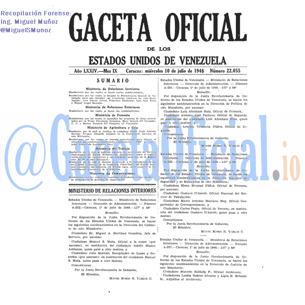 Gaceta Oficial 22055 del 10 Julio 1946