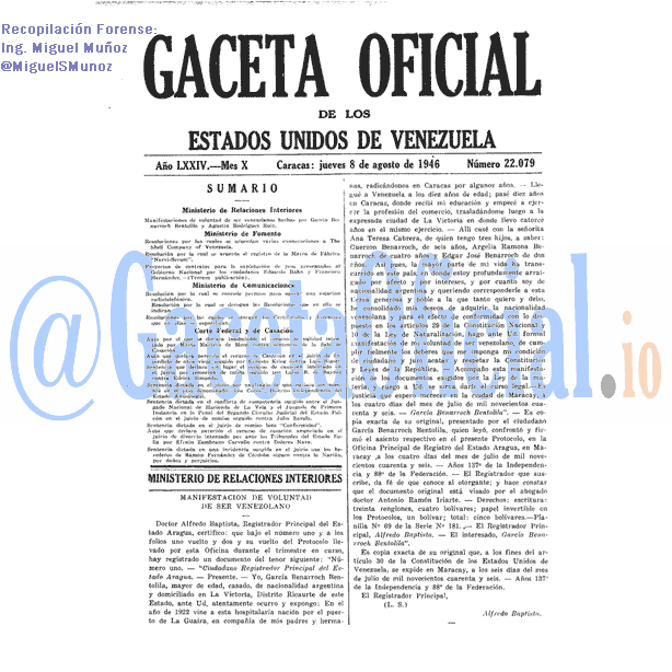 Gaceta Oficial 22079 del 8 Agosto 1946