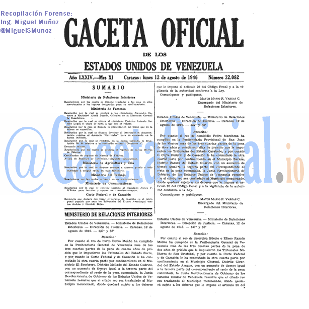 Gaceta Oficial 22082 del 12 Agosto 1946