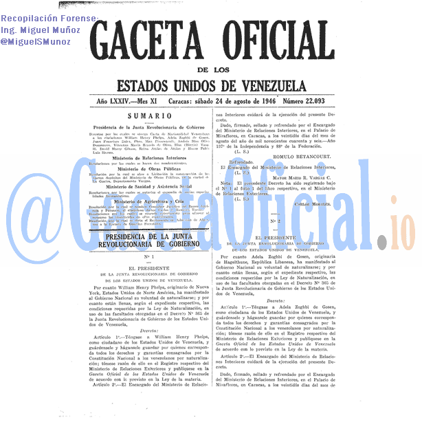Gaceta Oficial 22093 del 24 Agosto 1946