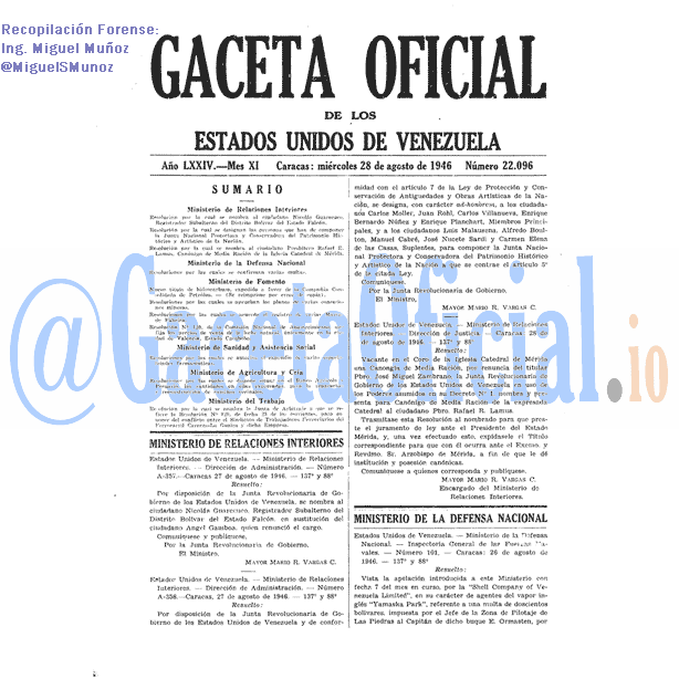 Gaceta Oficial 22096 del 28 Agosto 1946