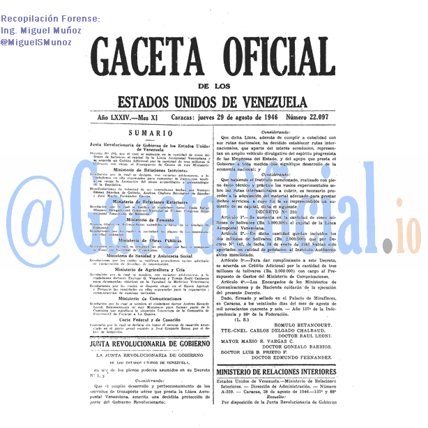 Gaceta Oficial 22097 del 29 Agosto 1946