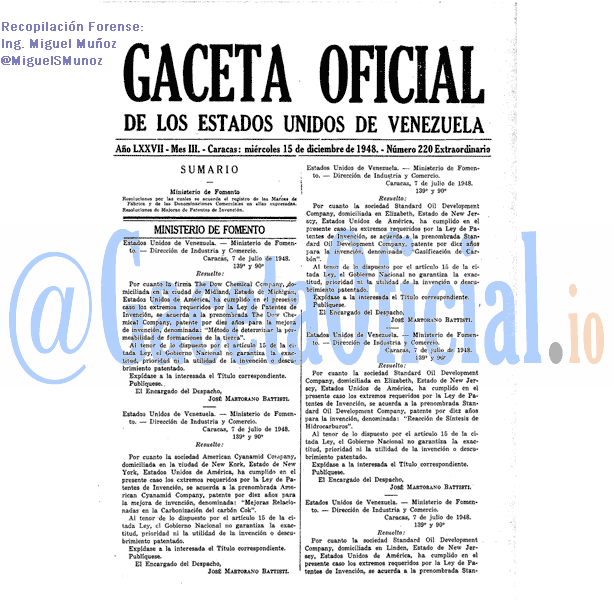 Gaceta Oficial 220 del 15 Diciembre 1948