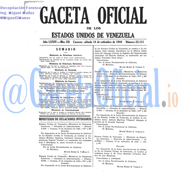 Gaceta Oficial 22111 del 14 Septiembre 1946