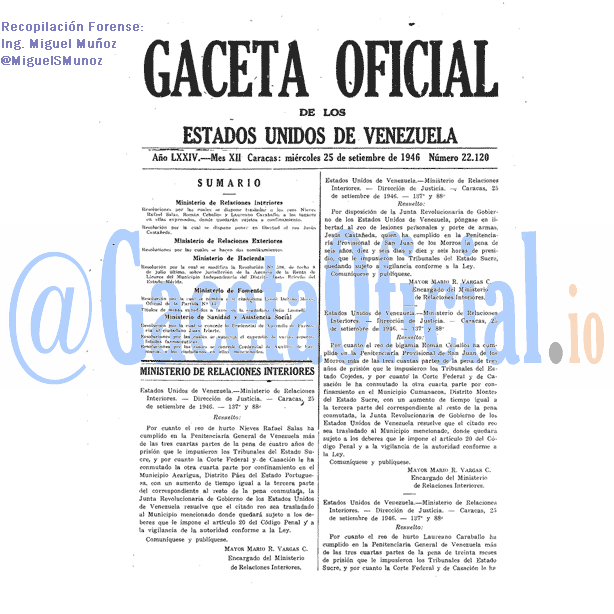 Gaceta Oficial 22120 del 25 Septiembre 1946