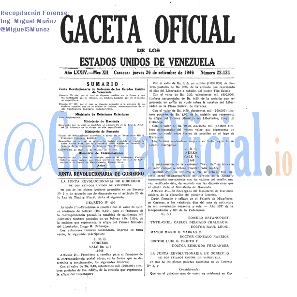 Gaceta Oficial 22121 del 26 Septiembre 1946
