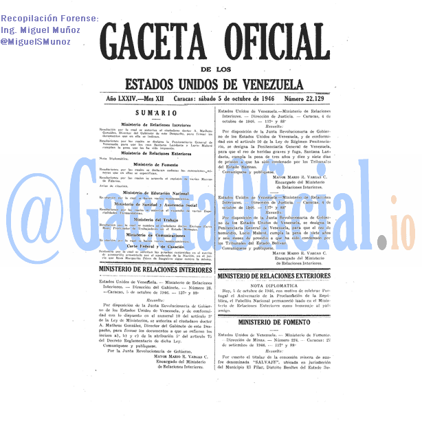 Gaceta Oficial 22129 del 5 Octubre 1946