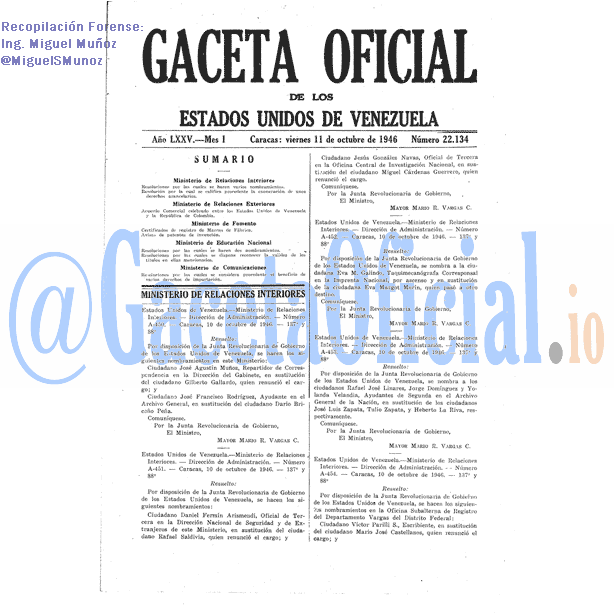 Gaceta Oficial 22134 del 11 Octubre 1946