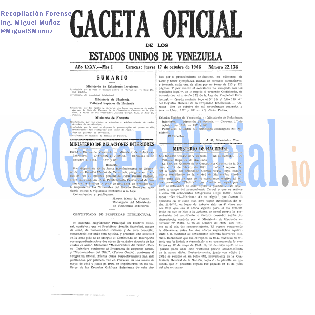 Gaceta Oficial 22138 del 17 Octubre 1946