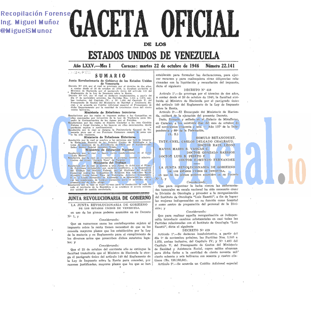 Gaceta Oficial 22141 del 22 Octubre 1946