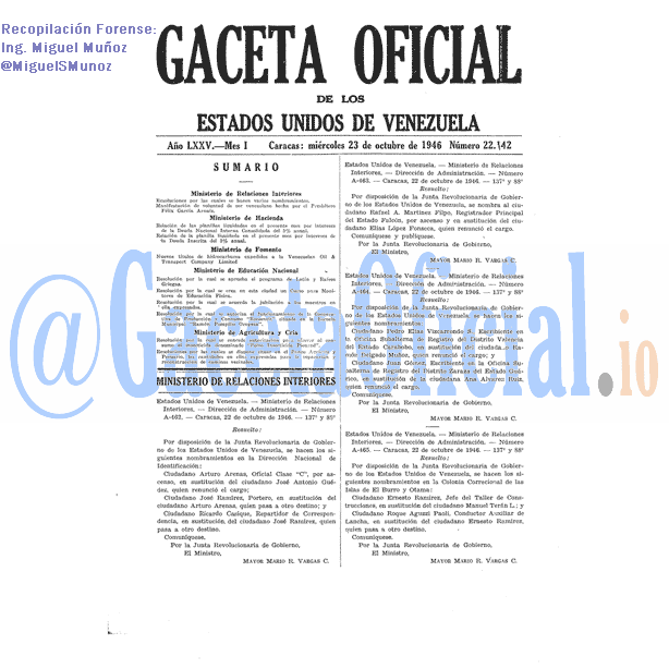 Gaceta Oficial 22142 del 23 Octubre 1946