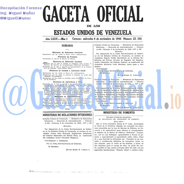 Gaceta Oficial 22154 del 6 Noviembre 1946