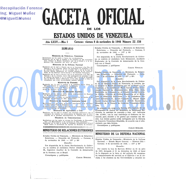 Gaceta Oficial 22156 del 8 Noviembre 1946