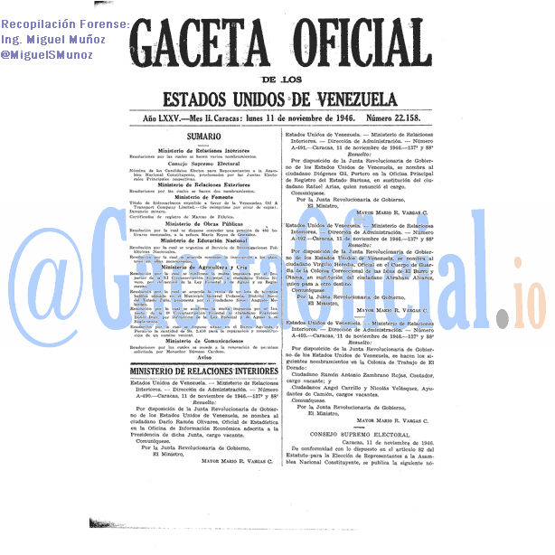 Gaceta Oficial 22158 del 11 Noviembre 1946