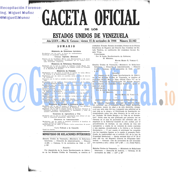 Gaceta Oficial 22162 del 15 Noviembre 1946