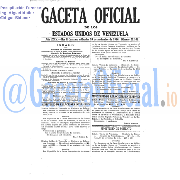 Gaceta Oficial 22166 del 20 Noviembre 1946
