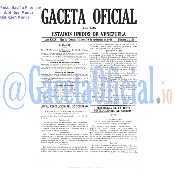 Gaceta Oficial 22175 del 30 Noviembre 1946