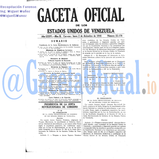 Gaceta Oficial 22176 del 2 Diciembre 1946