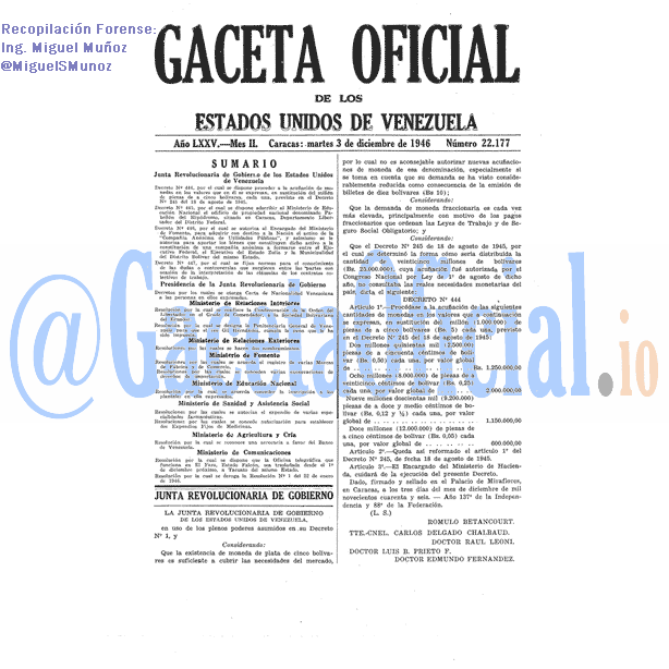 Gaceta Oficial 22177 del 3 Diciembre 1946