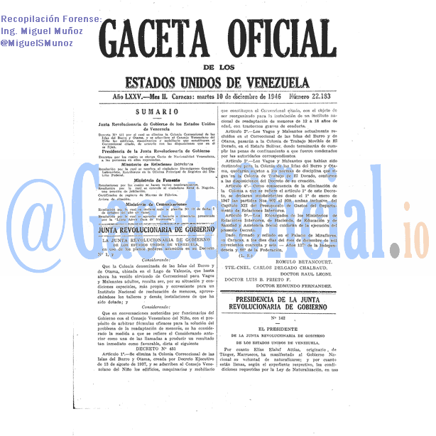 Gaceta Oficial 22183 del 10 Diciembre 1946