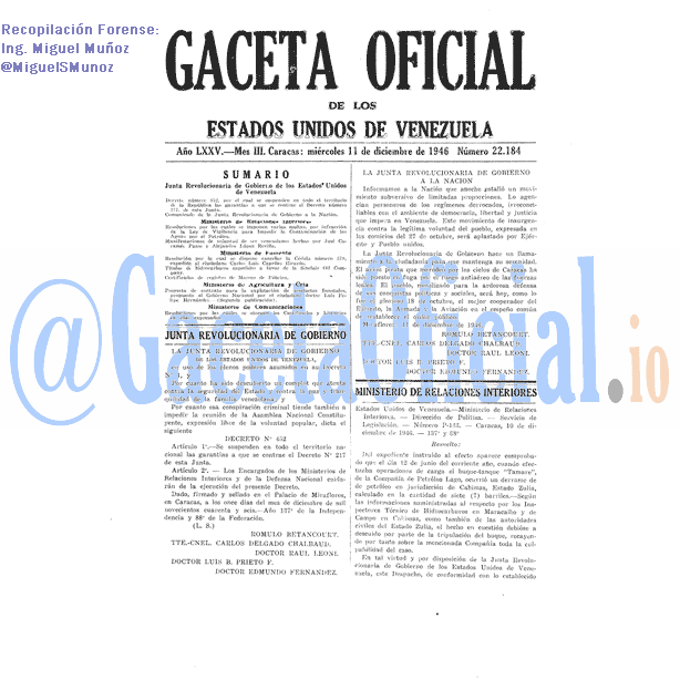 Gaceta Oficial 22184 del 11 Diciembre 1946