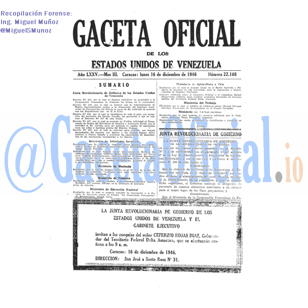 Gaceta Oficial 22188 del 16 Diciembre 1946