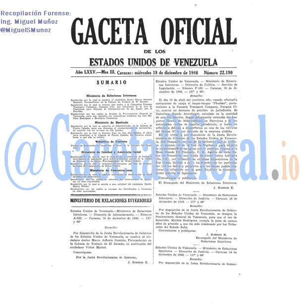 Gaceta Oficial 22190 del 18 Diciembre 1946