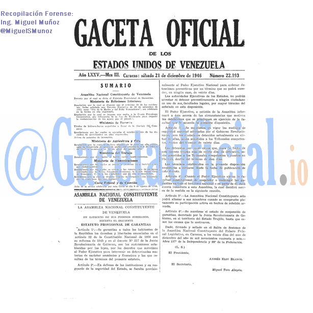 Gaceta Oficial 22193 del 21 Diciembre 1946