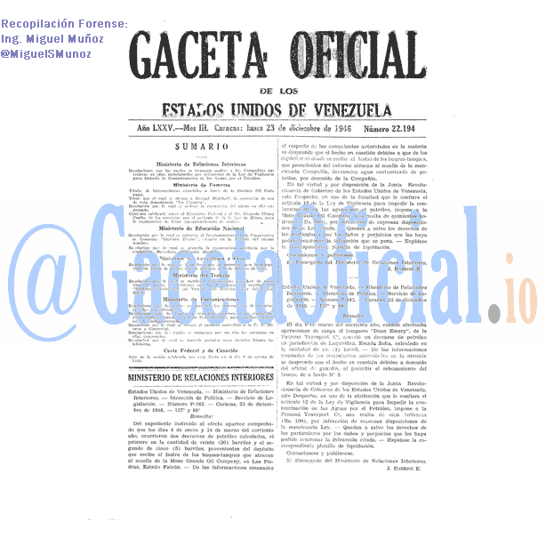 Gaceta Oficial 22194 del 23 Diciembre 1946