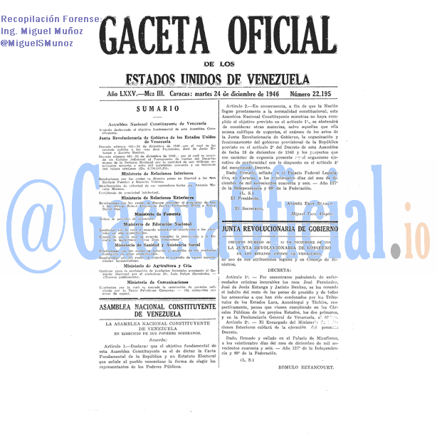 Gaceta Oficial 22195 del 24 Diciembre 1946