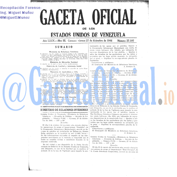 Gaceta Oficial 22197 del 27 Diciembre 1946