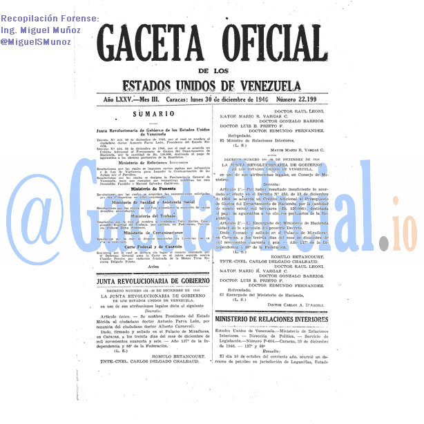 Gaceta Oficial 22199 del 30 Diciembre 1946