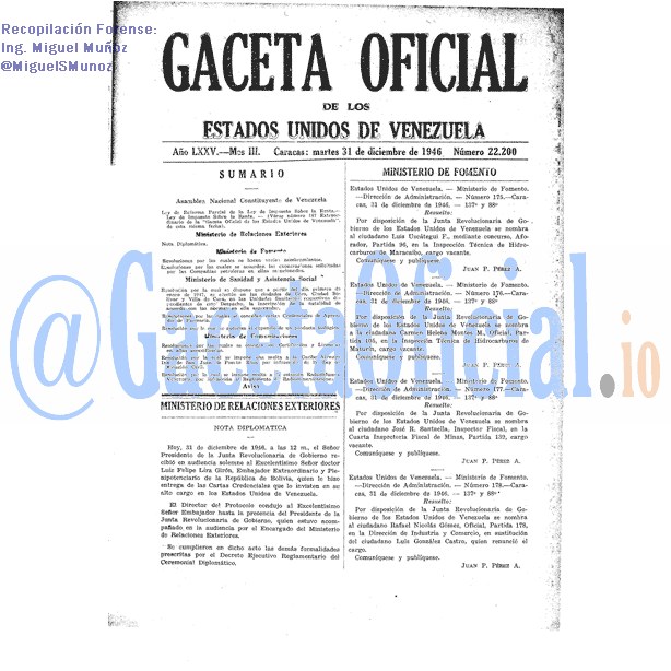 Gaceta Oficial 22200 del 31 Diciembre 1946