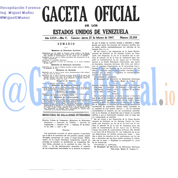 Gaceta Oficial 22249 del 27 Febrero 1947