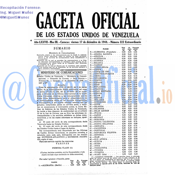 Gaceta Oficial 222 del 17 Diciembre 1948