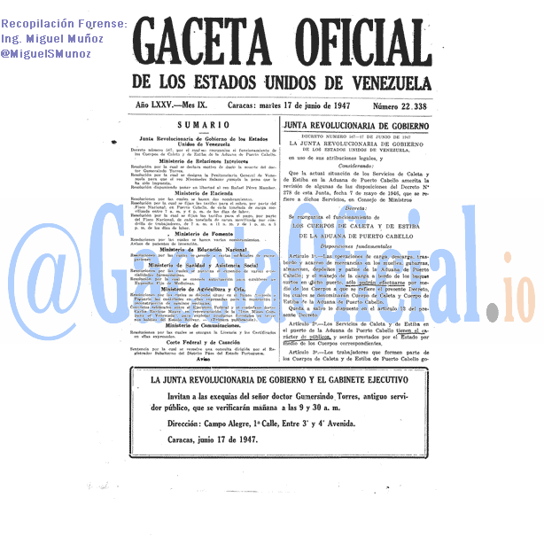 Gaceta Oficial 22338 del 17 Junio 1947