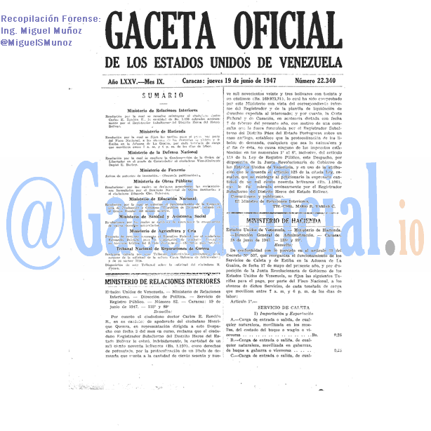 Gaceta Oficial 22340 del 19 Junio 1947